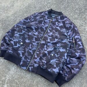 Vintage Y2K HanTon Bomber Jacket Camo Gorpcore Military Black Grey L (d5)